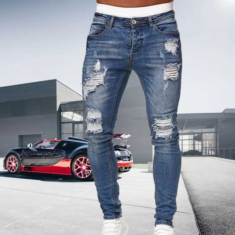 Men's Jeans 2023 Mens Hip Hop Jeans Cotton Stretchy Ripped Skinny Jeans High Quality Youth Black Man Pants Slim Fit Oversize Denim Trousers-image-999609175