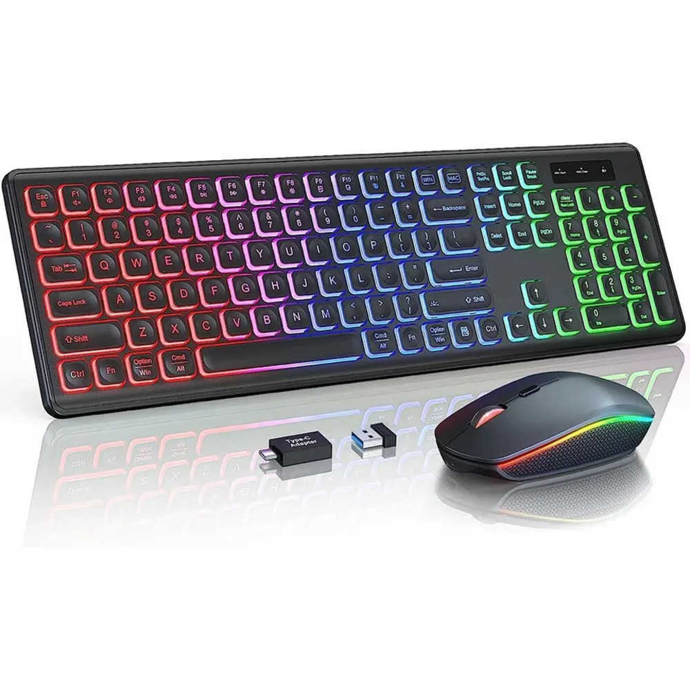 Keyboard Mouse Combos Wireless Keyboard and Mouse Combo Backlit Rechargeable Wireless Keyboard Set USB Cordless Combo for Computer Mac PC Laptop-image-999616965
