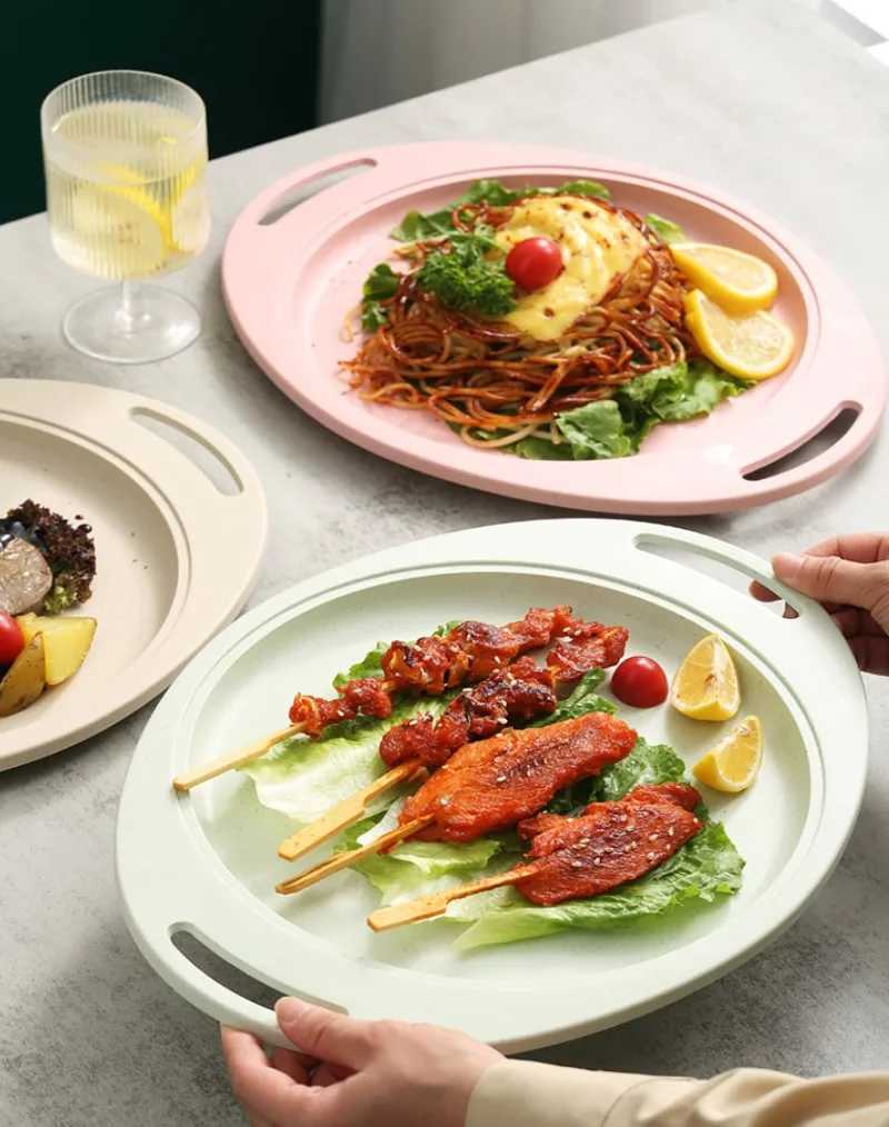 Dishes Plates Inyahome 1/4Pcs Lightweight Wheat Straw Oval Plates Unbreakable Dinner Plates Dishwasher Microwave BPA free Plastic DinneL260524-image-999706873