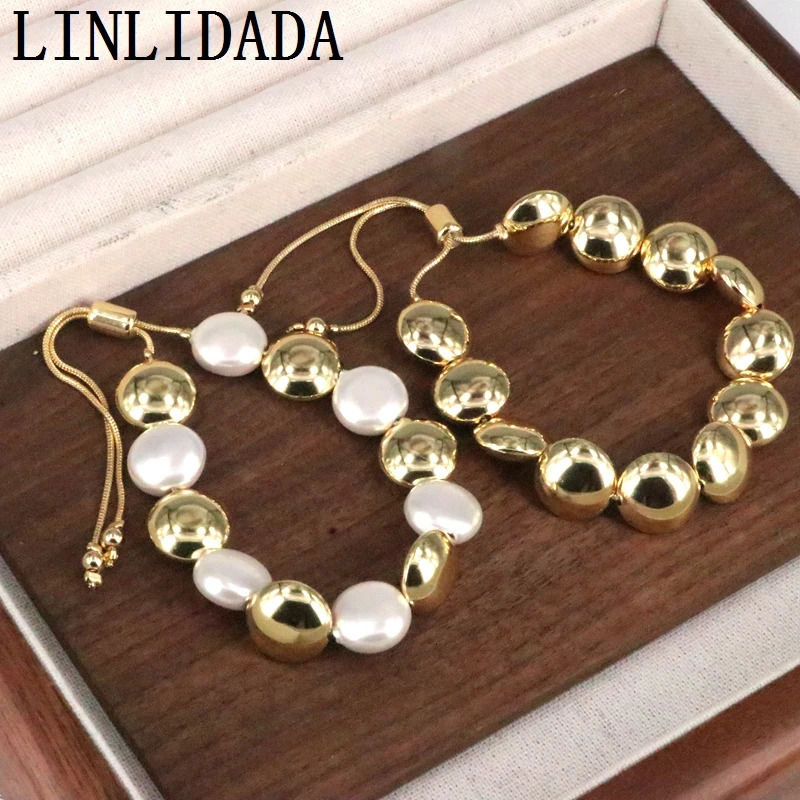 5Pcs Classic fashion 18k Gold Plated Brass Round Beads Strand Charm Elegant Adjustable Chain Bracelets Accessories For Women Men 240702
