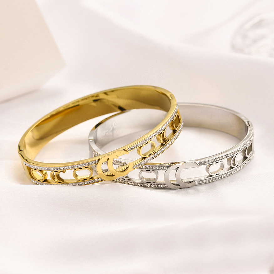 Wholesale Classic Bracelets Women Bangle Luxury Designer Bracelet Crystal 18K Gold Plated Stainless steel Wedding Lovers Gift Jewelry ZG1463-image-761773483