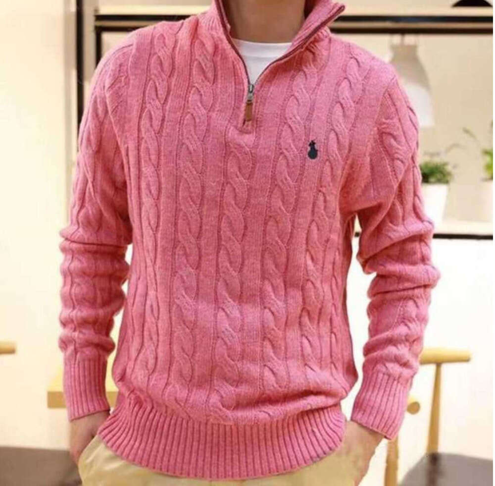 Mens Thick Sweater Designer Polo Half Zipper Hoodie Long Sleeve Knitted Horse Twist High Collar Men Woman Embroidery 1189ess