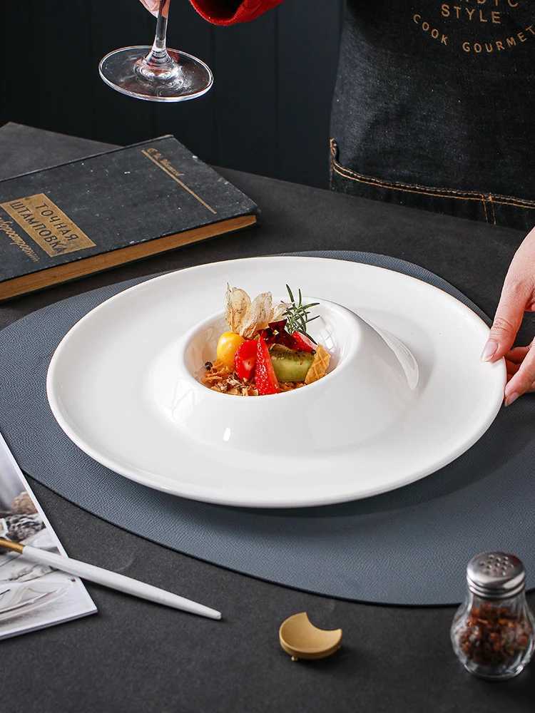 Dishes Plates 12 Inches Dinner Plate White Ceramic Noodle Soup Ramen Bowl Plate High-end Round Fruit Salad Dessert Dishes Restaurant TaL260524-image-999707441