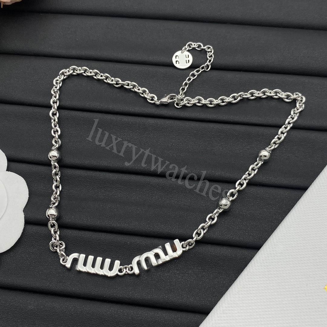 Designer Jewelry Gold Plated Silver Pendant Necklace High-End Brand Links Chains Necklaces Wedding Christmas Gift Jewellery Muimiu Necklace Muimi-image-999849462