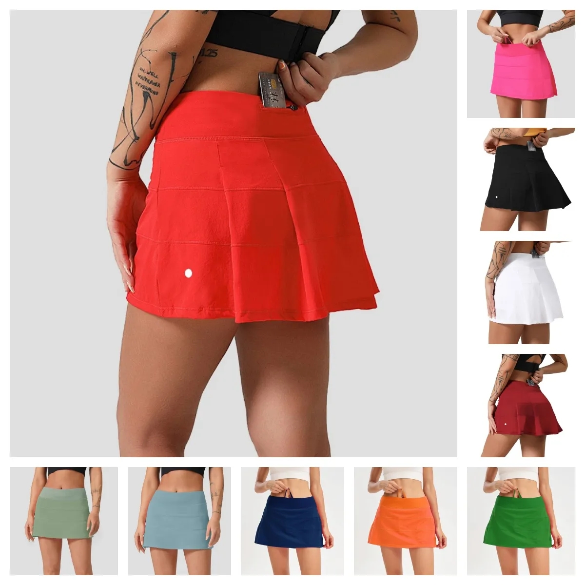 LM-207 Women Yoga Skirts Pace Rival Workout Ninth lingerie Zipper Pleated Tennis Golf Skirt Anti Exposure Fitness Short Skirt with Pocket-image-999913325