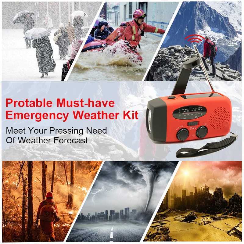 Radio 2000mAh Multifunctional Solar Hand Crank Radio FM AM WB NOAA Weather Radio USB Charging Emergency LED Flashlight Power Ban-image-999961045