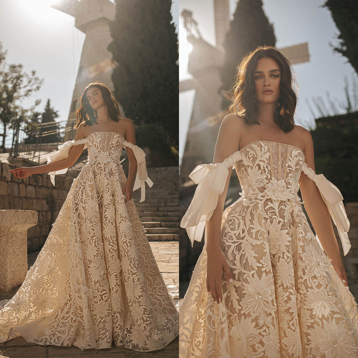 Une ligne Appliques de robe de mariée vintage perle les robes de mariée sans bretelles