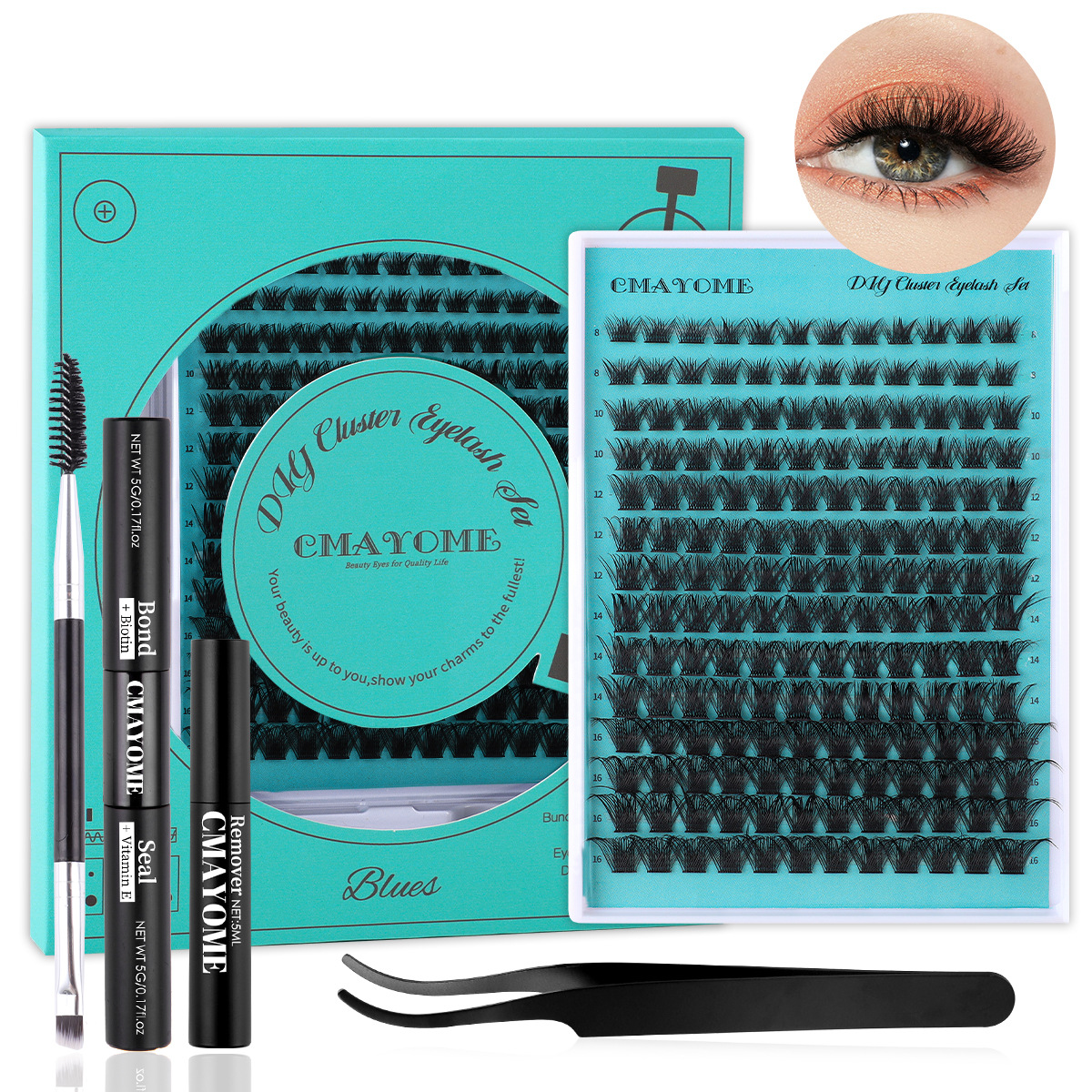 DIY Lashes Kit Individual Eyelashes Thick Fluffy Cluster Lashes 10-16mm Handmade Reusable Curling Segmented Eyelash Extensions with Lash Bond and-image-999757873