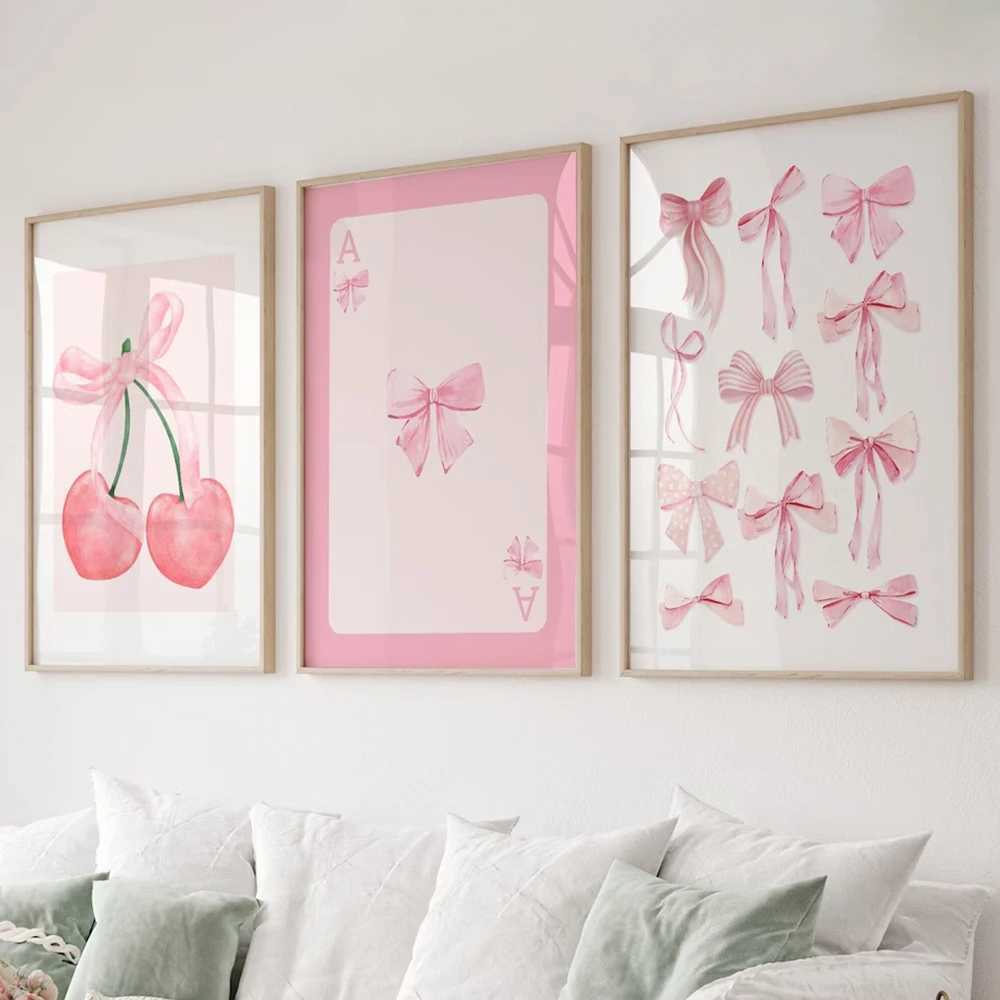 Paintings 3pcs Trendy Watercolor Pink Blue Bows College Apartment Girly Wall Art Prints Canvas Painting Poster Living Room Home Decor L260603-image-999843202