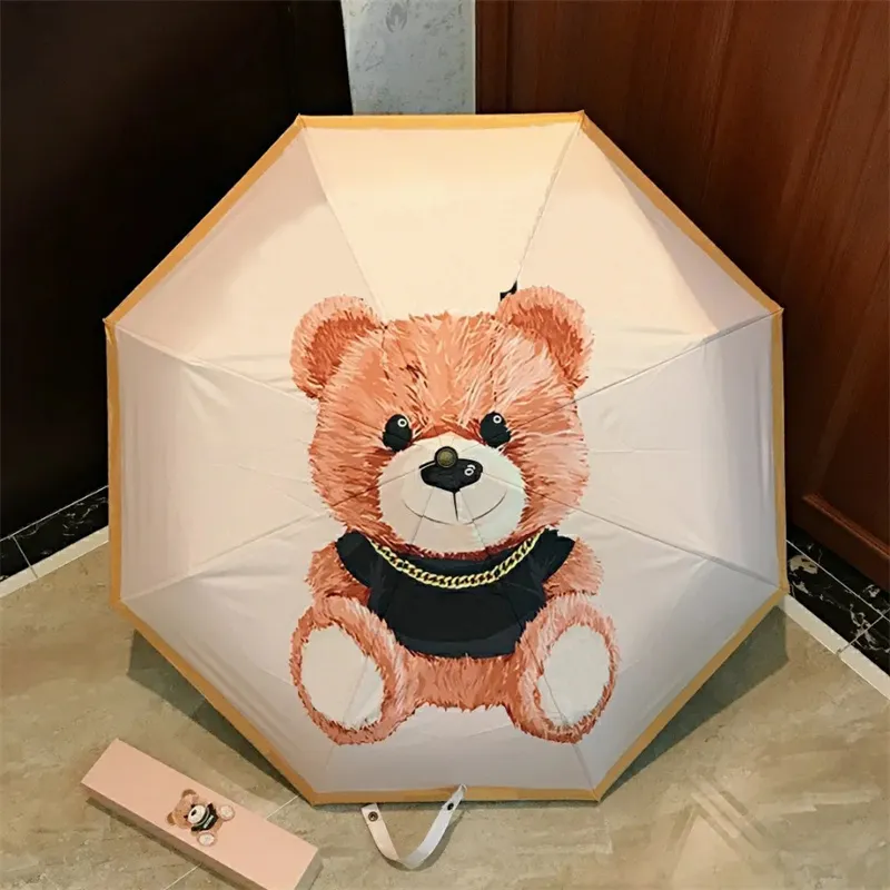 Luxury Designer Folding Umbrella Rain Protection Men Womens Parasol Girls Waterproof Automatic Travel SunShade Umbrellas Cute Bear Head M260302-image-1095984684