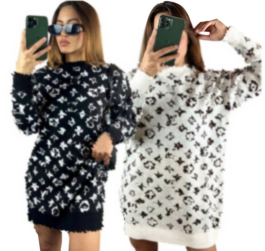 Designer Women's Sweaters Luxury for Striped Print short dress Casual Loose Knitting Female Turtleneck Side Split Pullover Apple Tops