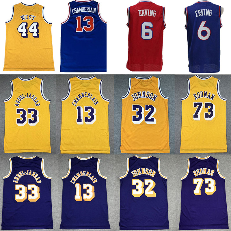 Classic Retro Basketball Jerseys 13 Wilt Chamberlain 44 Jerry West 6 Dr J Julius Erving 73 Dennis Rodman Men Mesh vest Stitched Embroidery-image-999915699