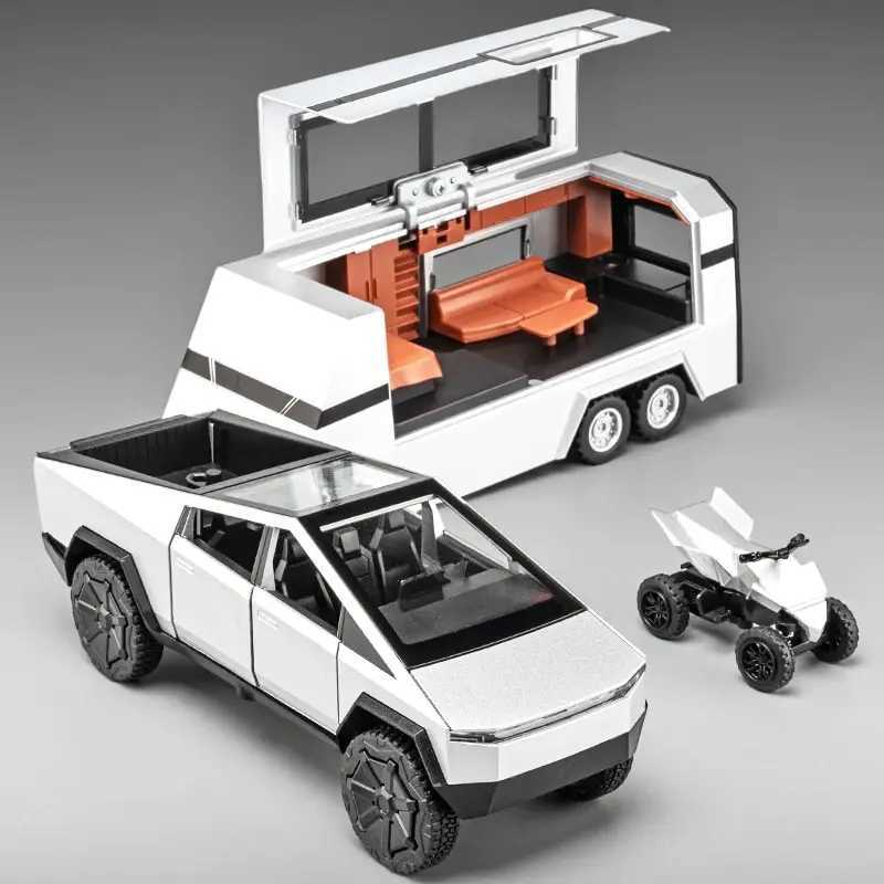 Diecast Model Cars 1 32 Toy Trucks for Boys Cybertruck Model Silver Pickup Truck Diecast Metal Toy Cars with Sound and Light for Kids Age 3 YearF-image-999957507