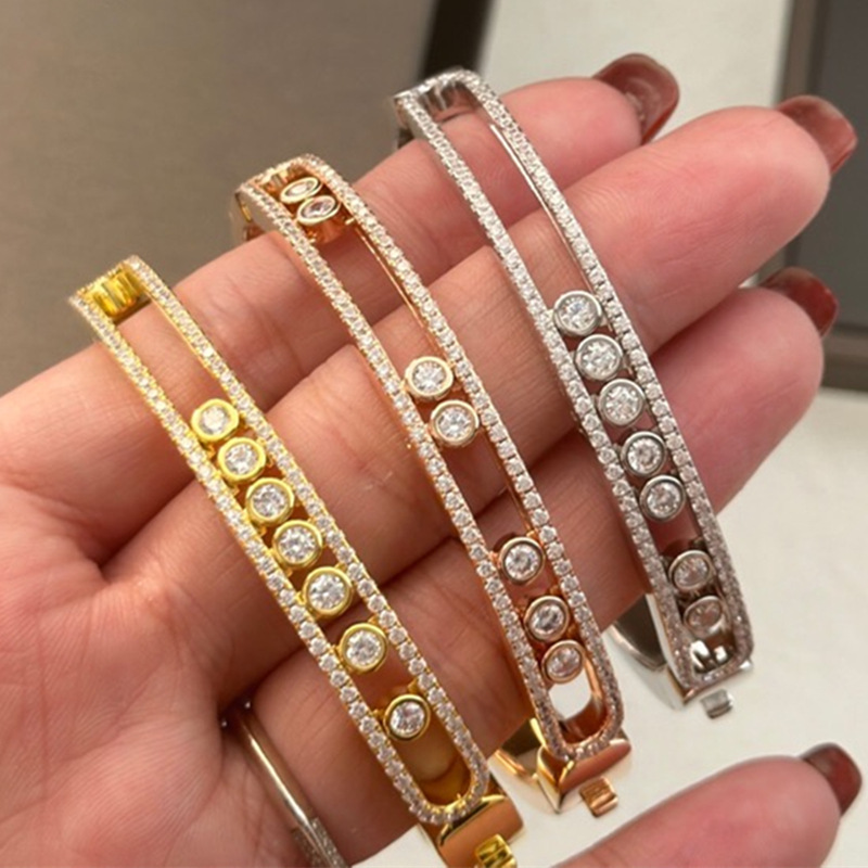 Luxury- Diamond Bracelets For Women Designer Bangle Classic Brand S925 Sterling Silver Hollow Crystal Cuff Bangle Jewelry Gift