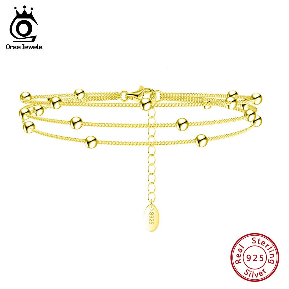 ORSA JEWELS 925 Sterling Silver Layered Satellite Chain Bracelet for Women Handmade Fashion 3 Rows Thin Bracelets Jewelry SB173 240702