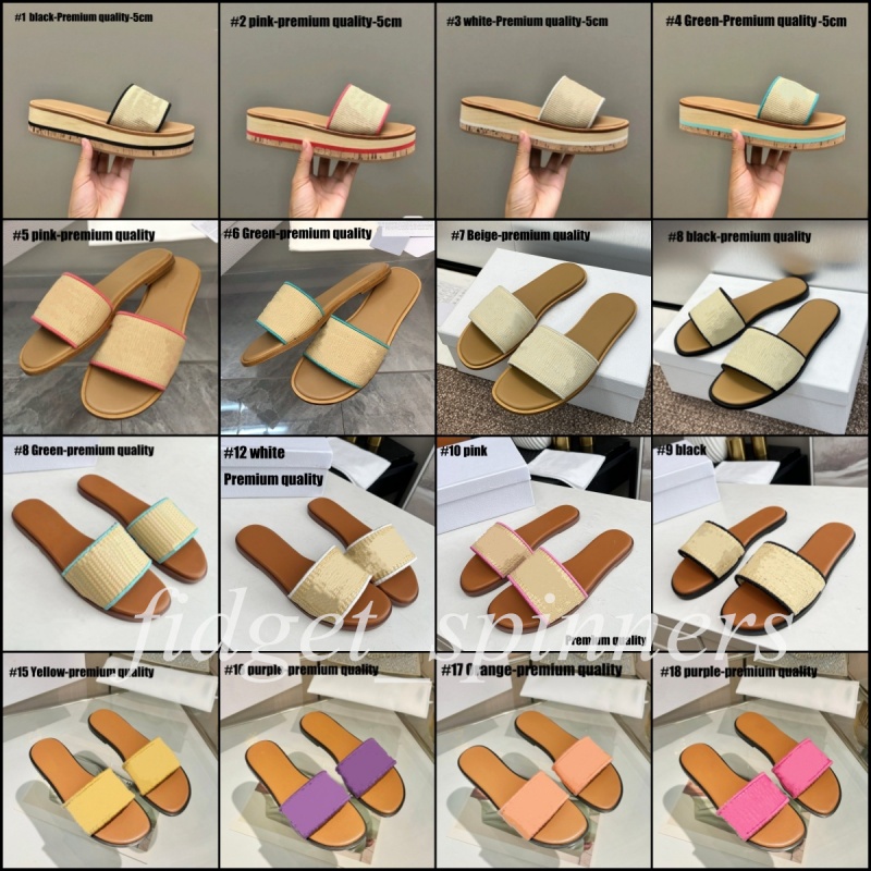 Fashion Designer Womens Slippers Embroidered Letters Colorful Sandals Leather Summer Shoes-image-983119391