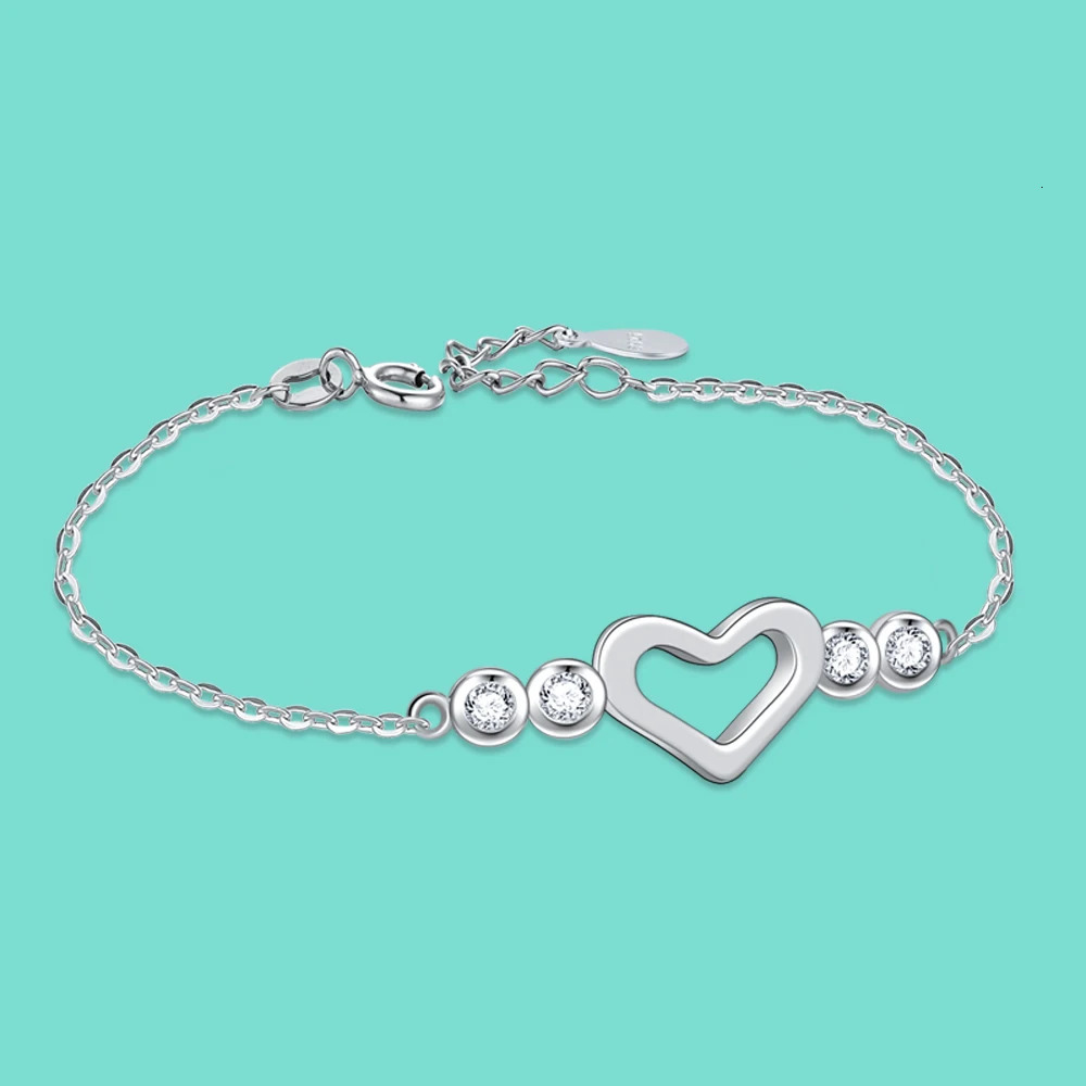 Charm Zircon Inlay Ball Thin Chain Link Bracelets For Women 925 Sterling Silver Love Heart Chain Bracelet Simple Jewelry Party 240702
