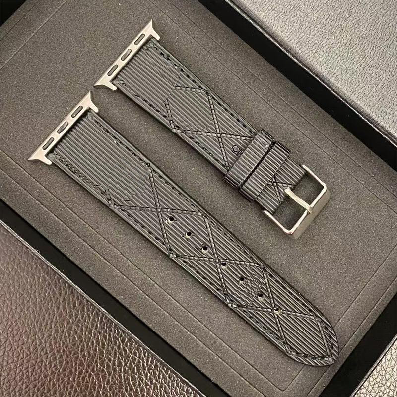 Fashion Designer Smart Straps for iwatch Series 1 2 3 4 5 6 7 Watch Band Wristband Black PU Leather Embossed Letters Watchband-image-701748794