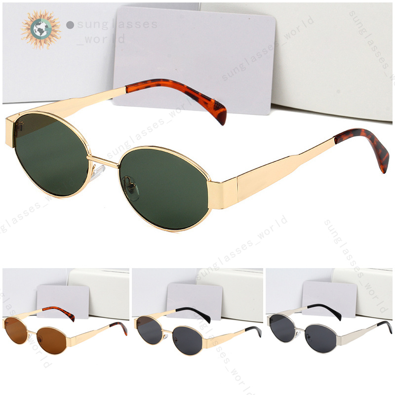 gold frame sunglasses men designer oval frame designer metal mirror legs green lens retro small round frame little woman Radiation resistance top-image-982558161