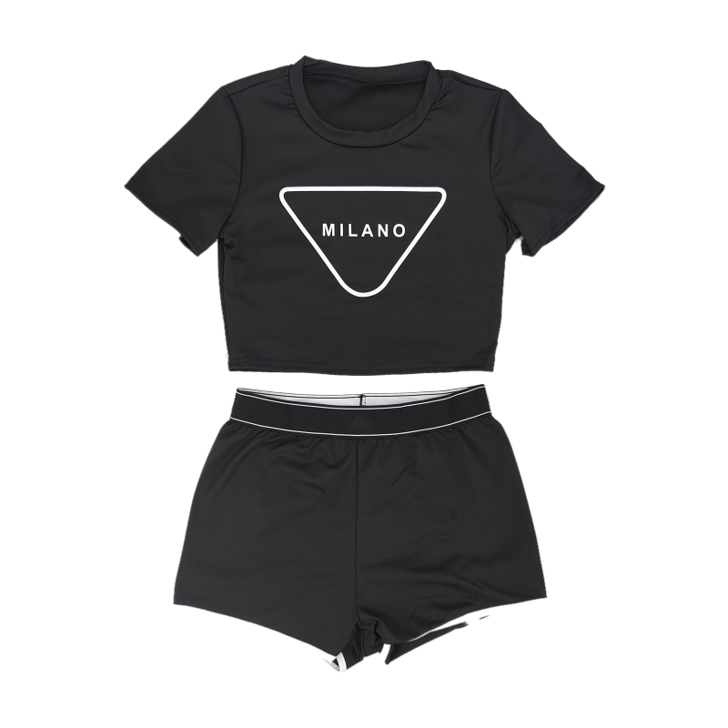 Women Tracksuits Designer two Piece Set letter print Bare navel sexy Short Sleeve T-shirt shorts Casual Sports Suit round Neck Outfits Solid Jogg-image-857646753