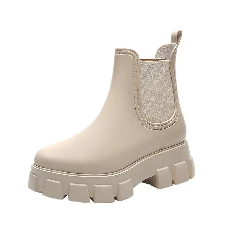 Waterproof Boots Womens Fashion Rain Shoes Ladies Low Heel Rainshoes Woman Platform Ankle Boot Female Booties Galoshe 6d2a