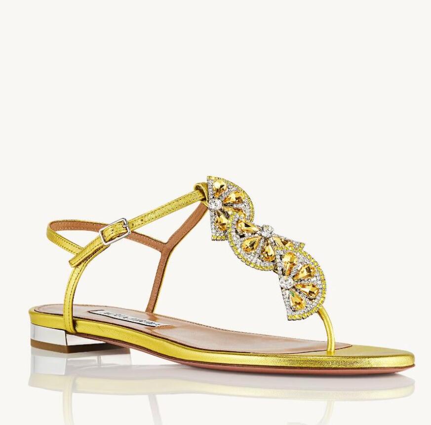 Women&#039;s Natural Gin Tonicn Flat Sandals Crystal-embellished sandal Jewel-like Lemon Motif Flip Flops Summer Designer Lady Walking EU35-43-image-910505510
