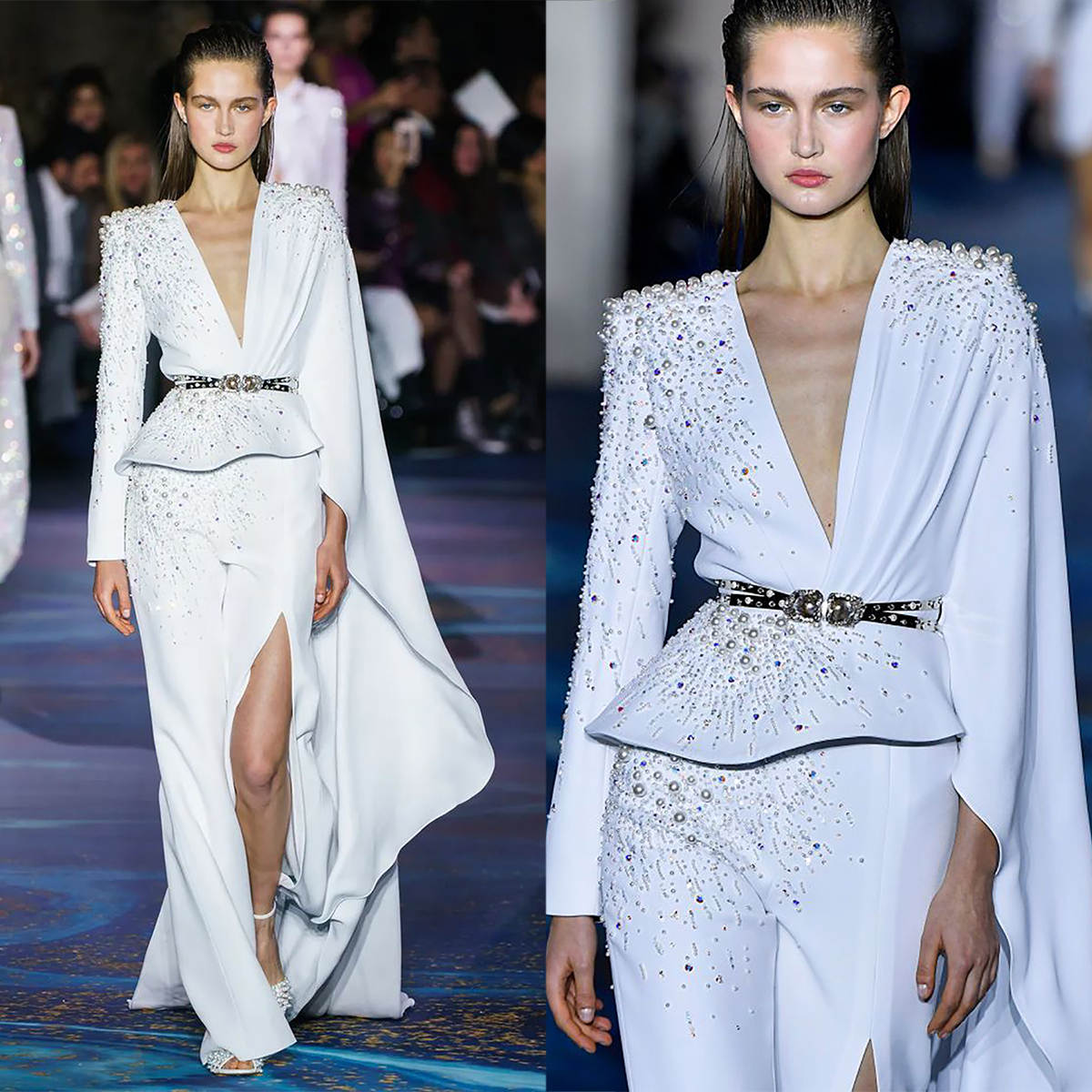 Robe de soirée sirène blanche Chic, grosses perles, robes de bal à manches longues, sur mesure, robes d'occasion spéciale pour spectacle sur tapi