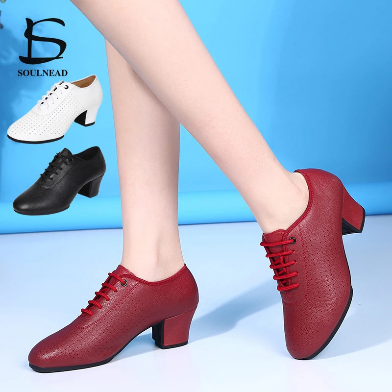 Chaussures de danse latin pour femmes Salsa Dance Hall Chaussures Soft Sohes Respiration Pu Femmes Practice Chaussures de danse High Heels 5cm Fe