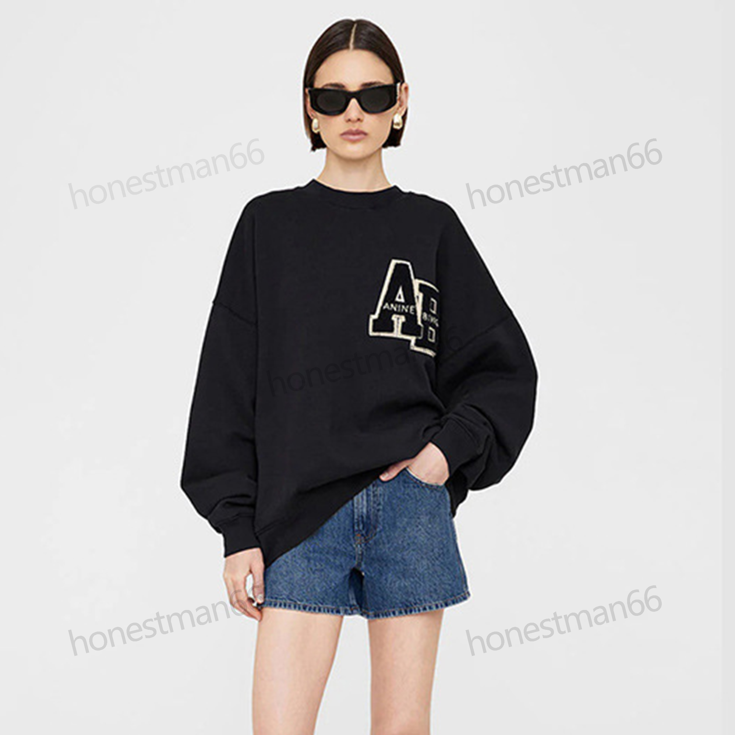 Sweatshirt Anime Bing Designer Cotton Pullover Jumper Anine New Classic Hand Embroidery Letter Print Loose Women Casual Versatile Round Neck Hood-image-864108857