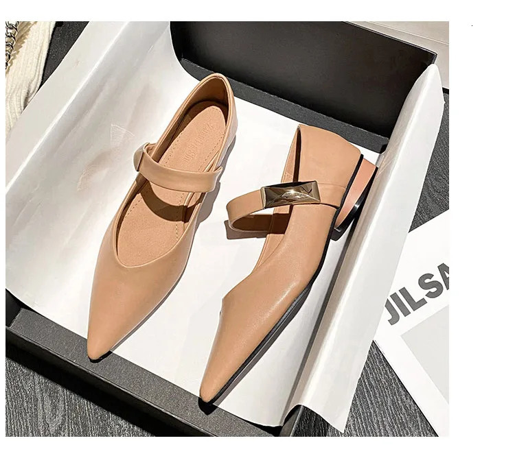 2024 Womens Fashion French Casual Dot Toe Kawaii Solid Womens Shoes Flat Bottom Metal Shallow Mouth Mary Jane Shoes Large Size 240710