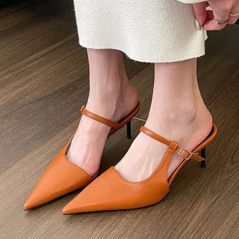 Sexy pointu toe glissade femme hautes talons mulet chaussures d'été 2024 de mode de mode diapositives sandales pompe glissade non imprimée diapos