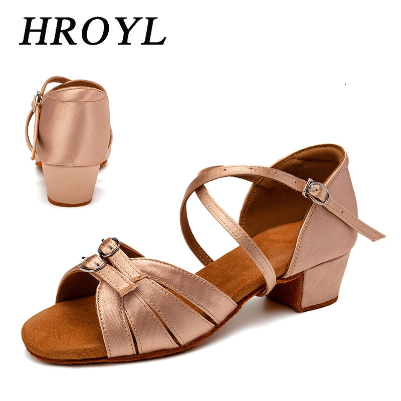 Chaussures de danse Hroyl Childrens Girl Latin Sandals Womens Dance Hall Modern Tango Dance Shoes Salsa Practice Chaussures 240710