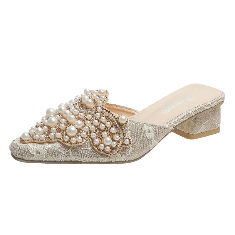 Pantoufles d'été Fashion Fashion Bouded Mule Chaussures 2024 confortable Mid High Talons Sandales à orteils épais Zapatos de Mujer 240710