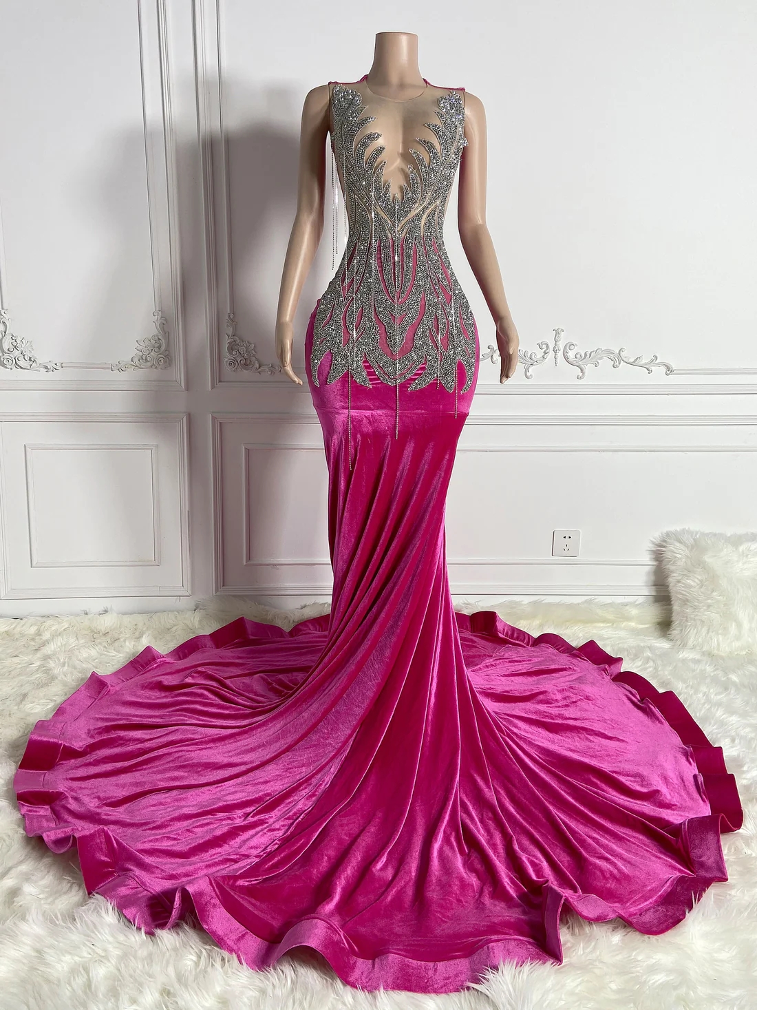 Velvet Femmes transparentes Robes de bal longs pour filles noires Sirène luxe diamant afro-américain Robes de gala en soirée