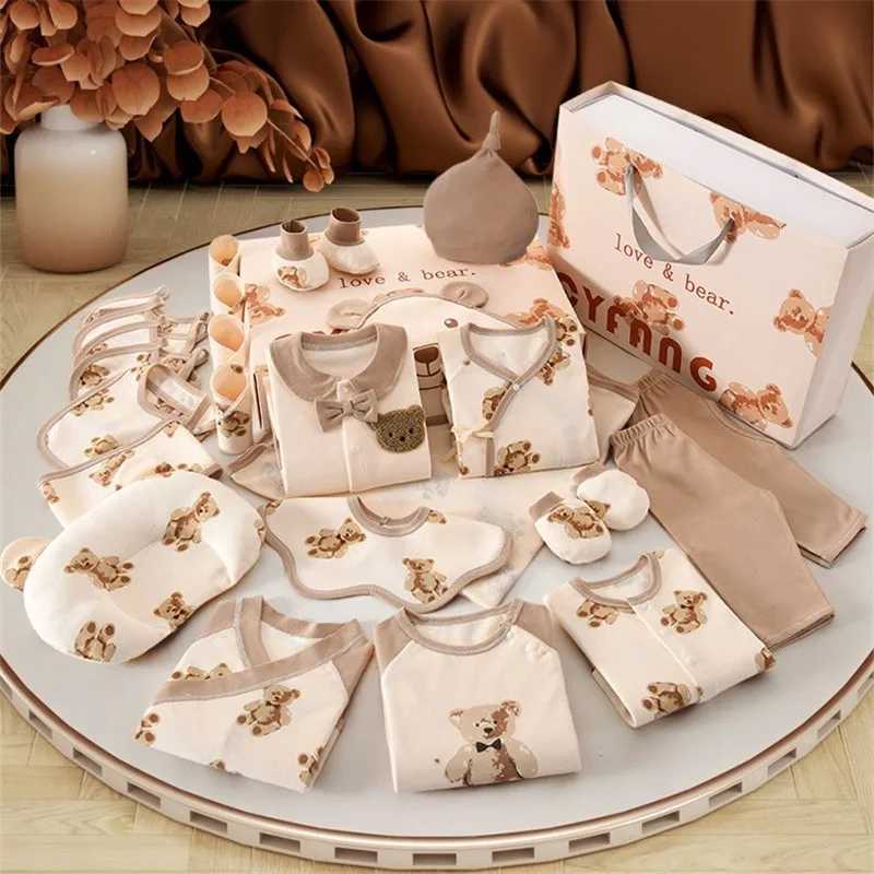 Gift Sets 20/22/24/26 cute bear 100% pure cotton boy and girl clothing set newborn baby shower gift no box H240710-image-1059559559