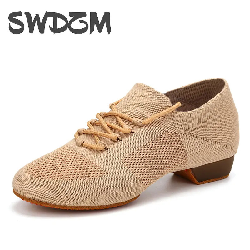 Chaussures de danse pour femmes Chaussures enseignantes en tricot Soft Sole Bas Talons Latin Training Chaussures Ballet Chaussures Jazz Dance Hal
