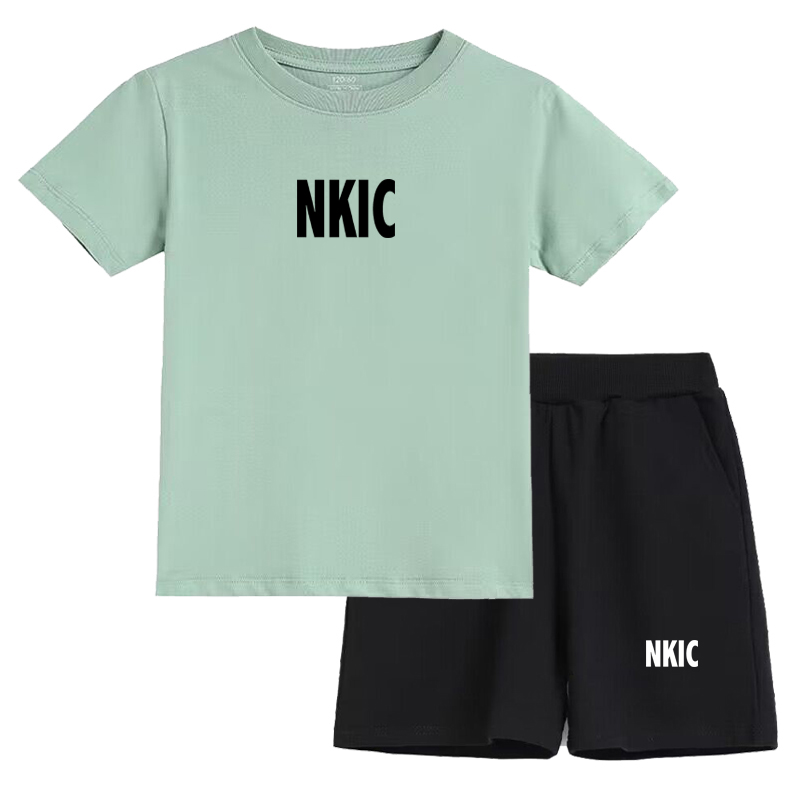 Children Summer Brand Clothing Short Sleeve 100% Cotton Green T Shirt Pants Sets Baby Girls Boys Fun letter printed Sport Suits Kids Brand Clothe-image-1101201857