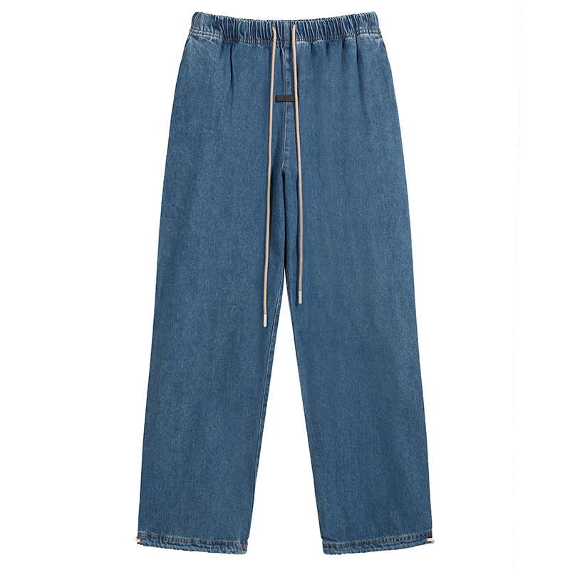 24ss Fashion USA Men&#039;s Small Silicone Label Oversize Washed Denim Trousers Elastic Drawstring Jeans Pants Bottoms 0703-image-998951977