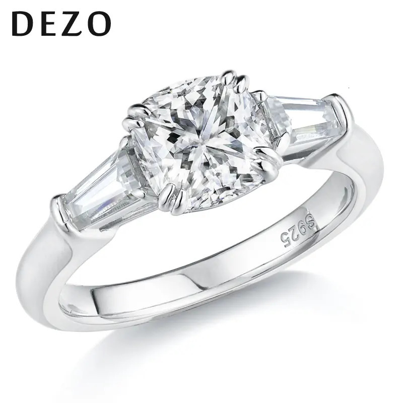 DEZO All Engagement Rings For Women Three Stone Solid 925 Silver Cushion Cut 2 Carat VVS1 D Color GRA Certificate 240702