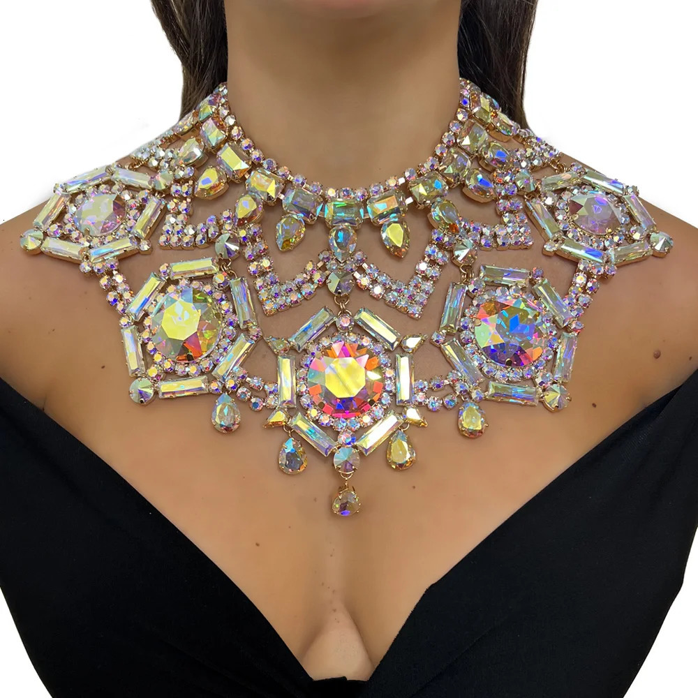 Stonefans Exaggerated Geometric Big Necklaces Selling Gold Plated Crystal Necklace Drag Queen Jewelry 240708