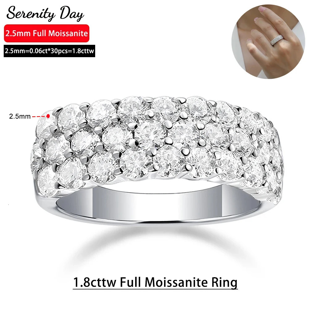 Serenity 1.8cttw D Color 2.5mm 3 Row Full Wedding Rings For Women S925 Silver Band Plated 18K White Gold Fine Jewelry 240702