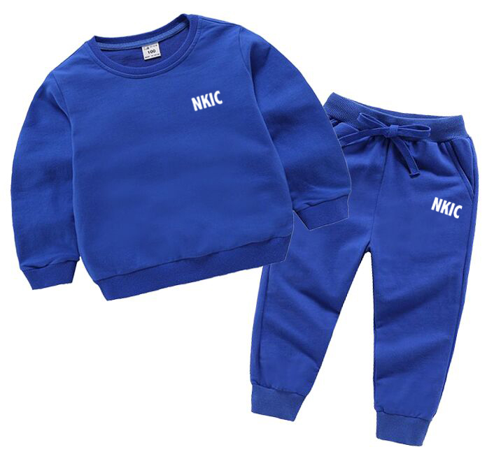 Baby Boys Brand Set Children Clothing Autumn 100% Cotton Blue Hoodies Tracksuit Suit For Boy Sport Suits Casual letter printed Girl Clothes-image-1044883386