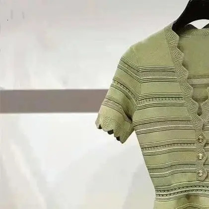 spring and summer women dress hollow out shortsleeved Vneck slimming knitted Elegant dresses for 240627