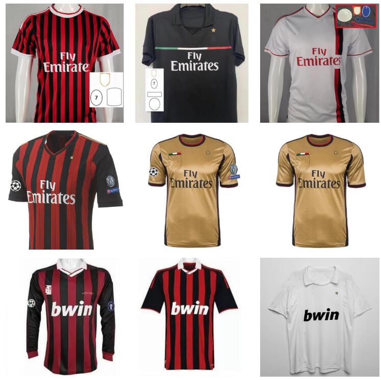 11 12 Jerseys de football Retro Maillot classique Camisetas Camisetas Shirt Long Uniform Men Home Away Ucl Kaka Pato Ronaldinho Inzaghi Ibrahimov