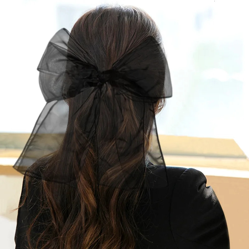 Solid Color Mesh Hand Woven Bow Womens Hair Clip Exclusive Korean Fashion Y2k Club Party Gift Hair Clip For Femme Headwear 240709