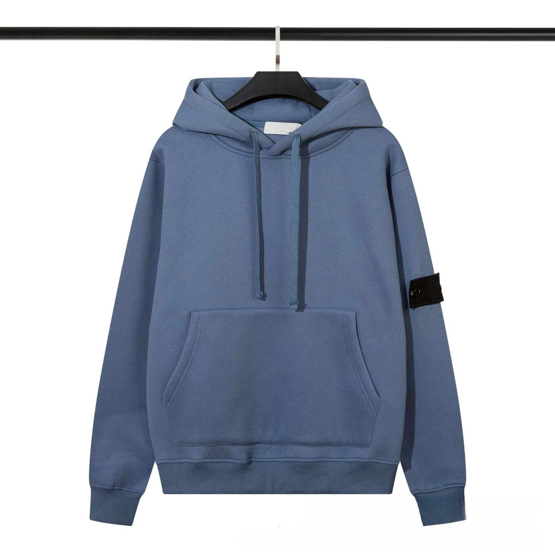 Fashion Stone Autumn and Winter Hoodies for Man European and American Solid Color Compass Sleeve Marks Plus Velvet Sweatshirts Couple Coats LJ06