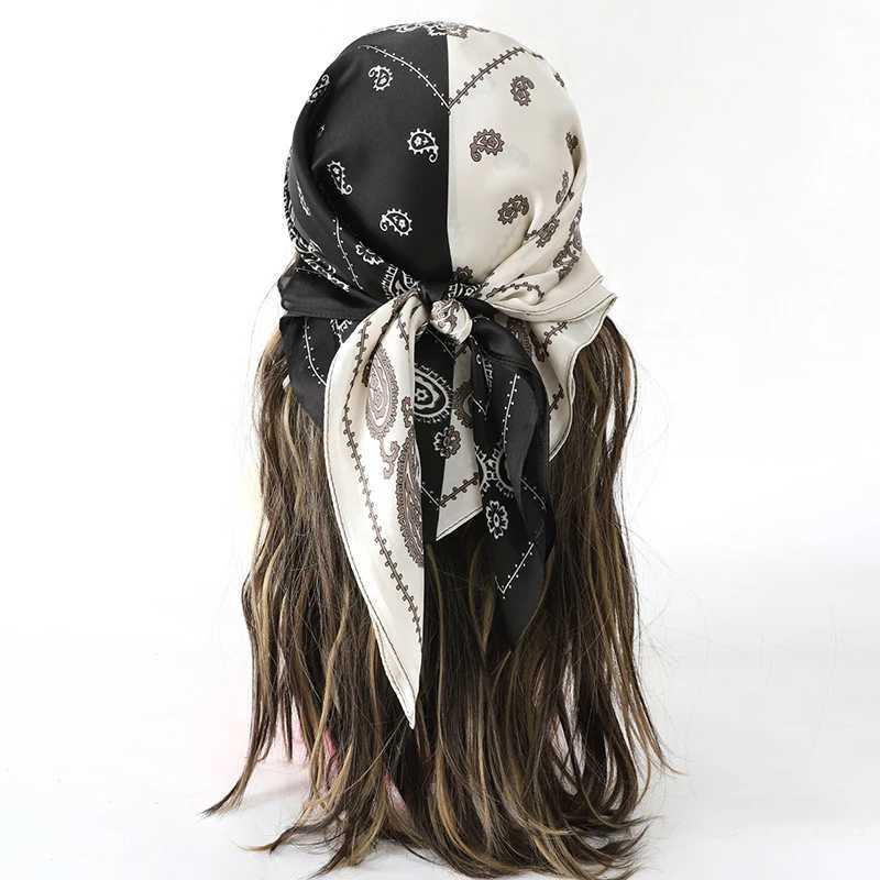Scarves 70x70cm Women Silk Scarf Small Satin Square Print Wrap Foulard Femme Handkerchief Bandana Neck Hair Skinny Tie Scarves Shawls Q240711