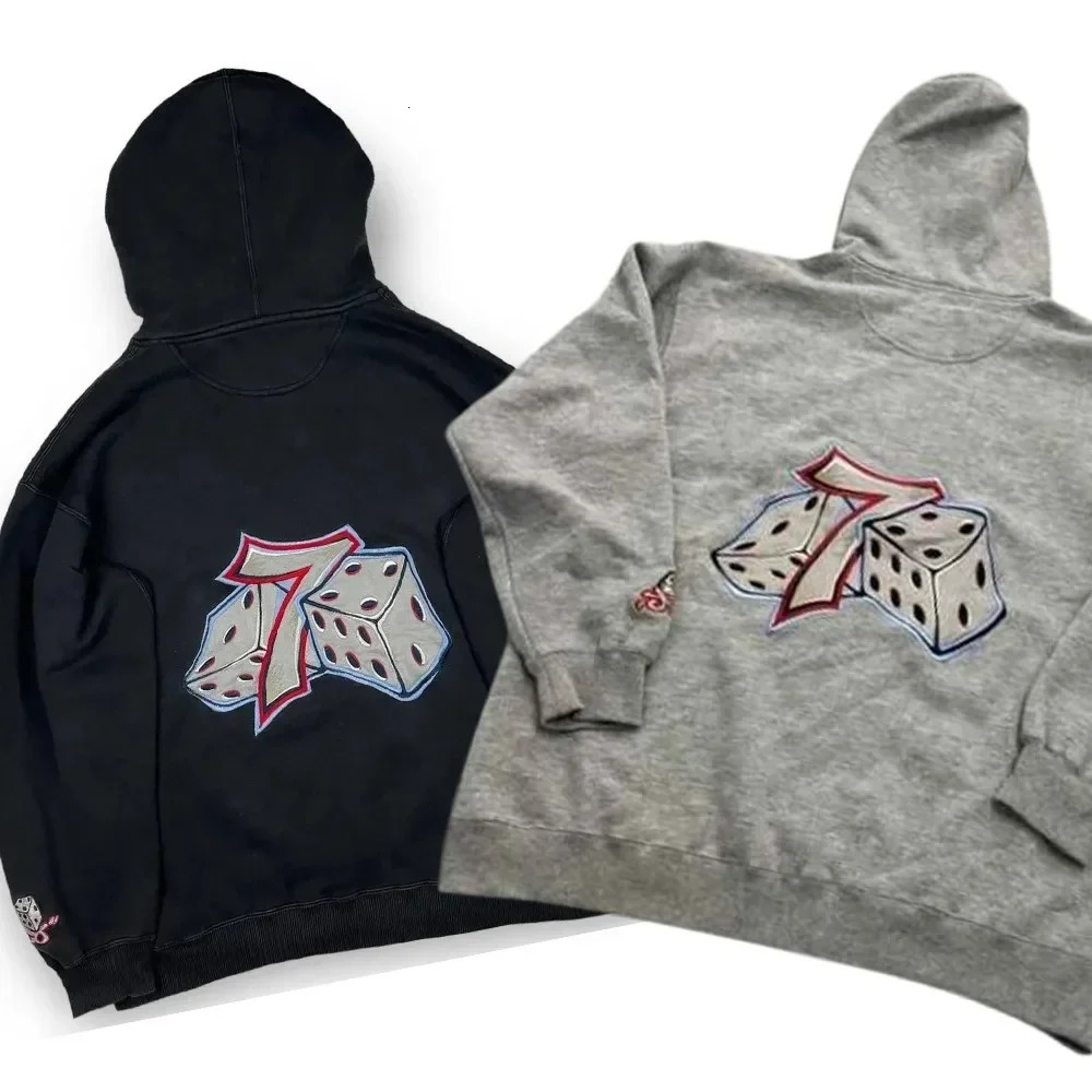 Hip Hop Lucky Dice 7 Graphics Embroidery JNCO Hoodie Y2K Sweatshirt Mens Oversized Harajuku Gothic Pullover 240709