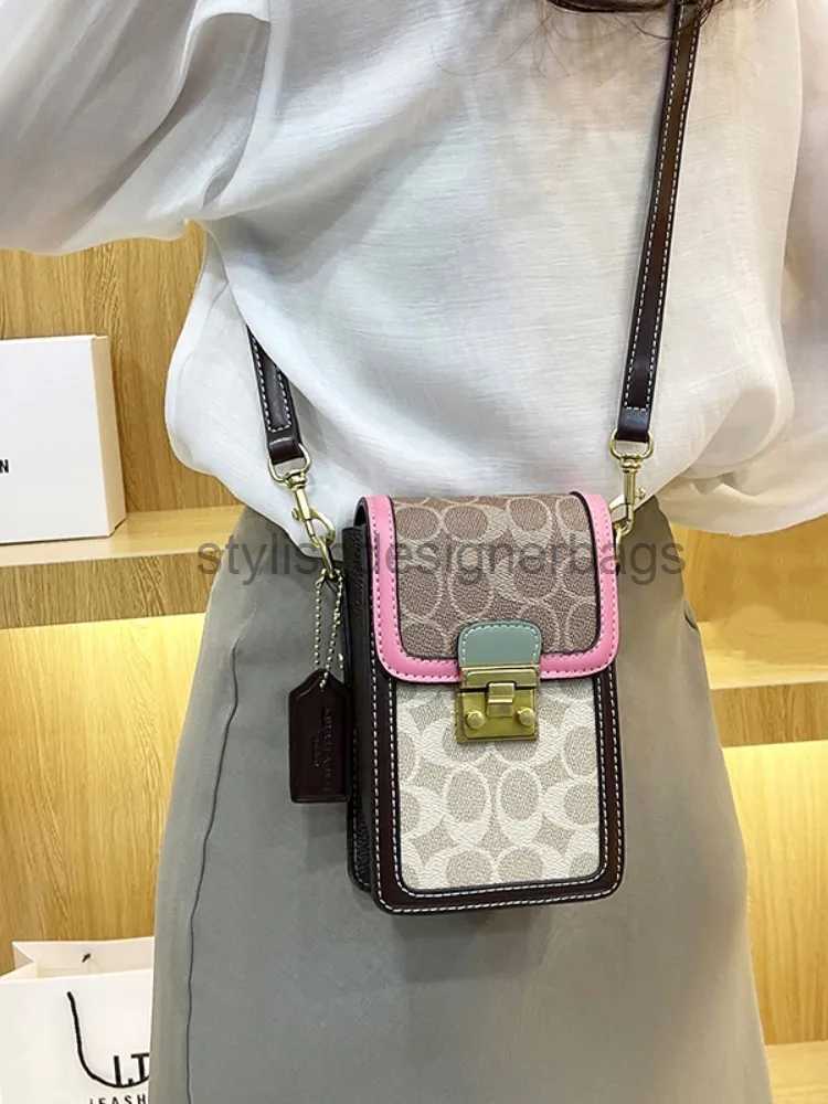 Shoulder Bags Mobile phone bag for womens new trendy print crossbody contrast color shoulder vertical small mini stylishdesignerbags H240712