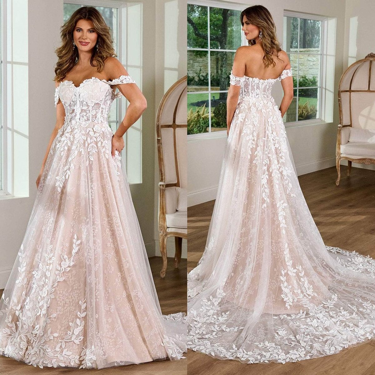 2024 Robes de mariée en dentelle country de l'épaule A-line Boho Bridal Robes crème Court Court Train Sweetheat Corset Bride Robe